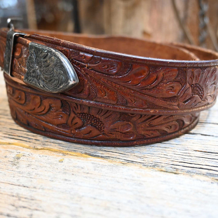 1940's - 50's  Leather Belt w/Sterling Silver Ranger set Buckle