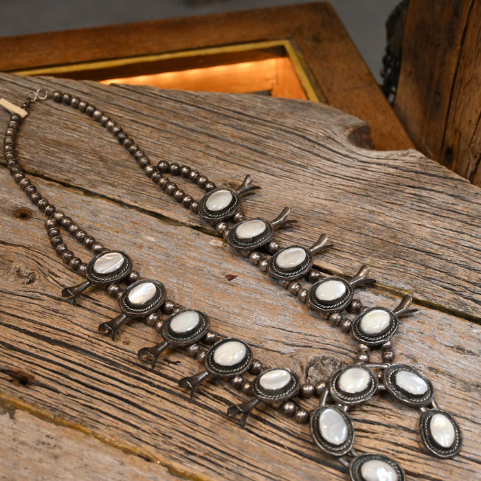 Vintage Stunning Mother of Pearl Squash Blossom Necklace Collectibles MISC