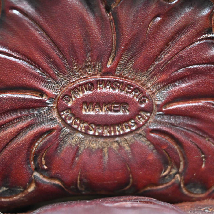 14" USED DAVID HASLERIG TEAM ROPING SADDLE