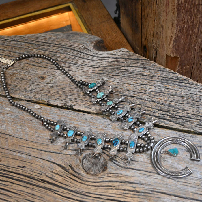 Vintage Bow Box Sterling Squash Blossom Necklace w/13 Stones Collectibles MISC