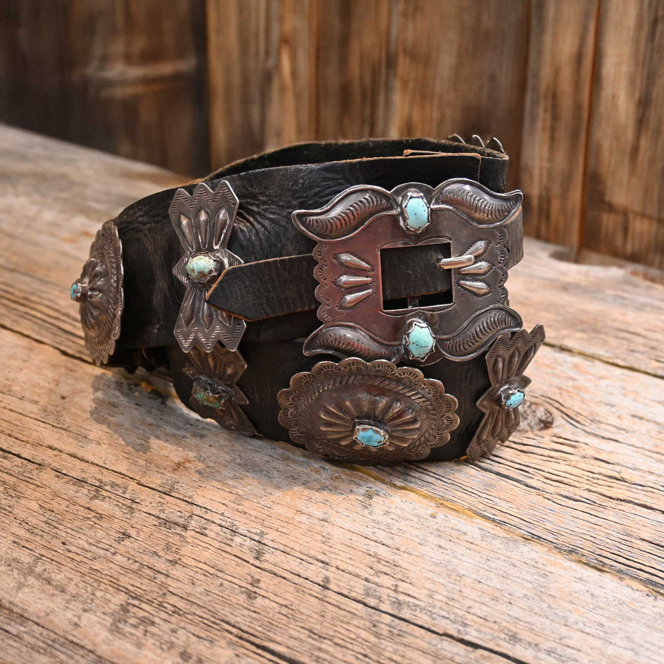 Antique Concho Belt Size 34" Sterling Silver & Turquoise WOMEN - Accessories - Belts TESKEY'S