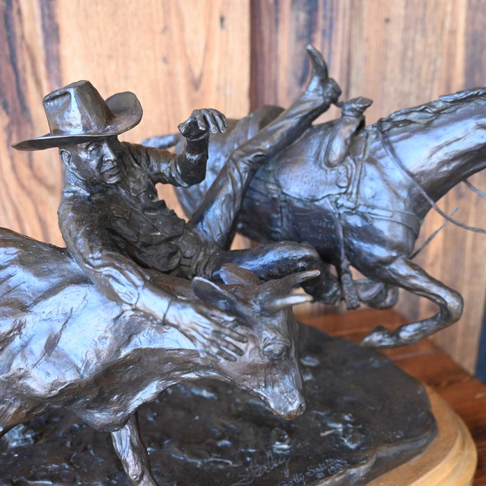 Original Bronze By Betty Saletta Steer Wrestling Champion