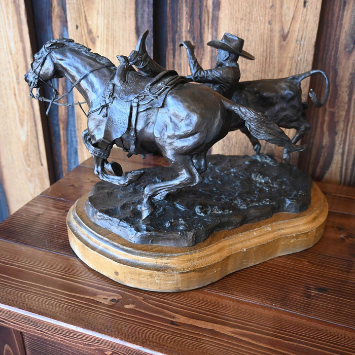 Original Bronze By Betty Saletta Steer Wrestling Champion