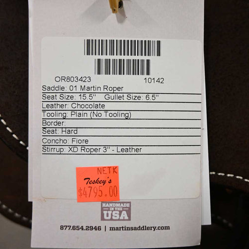 15.5" MARTIN ROPING SADDLE Saddles - New Martin Saddlery