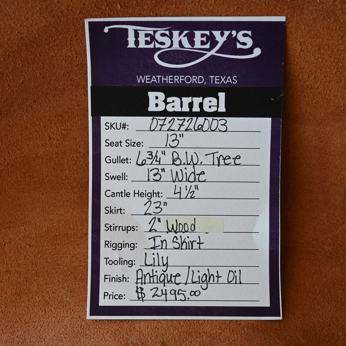 13" TESKEY'S BARREL SADDLE