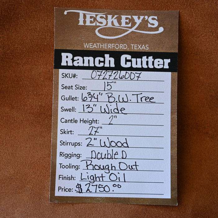 15" TESKEY'S PRO CUTTER RANCH CUTTER SADDLE