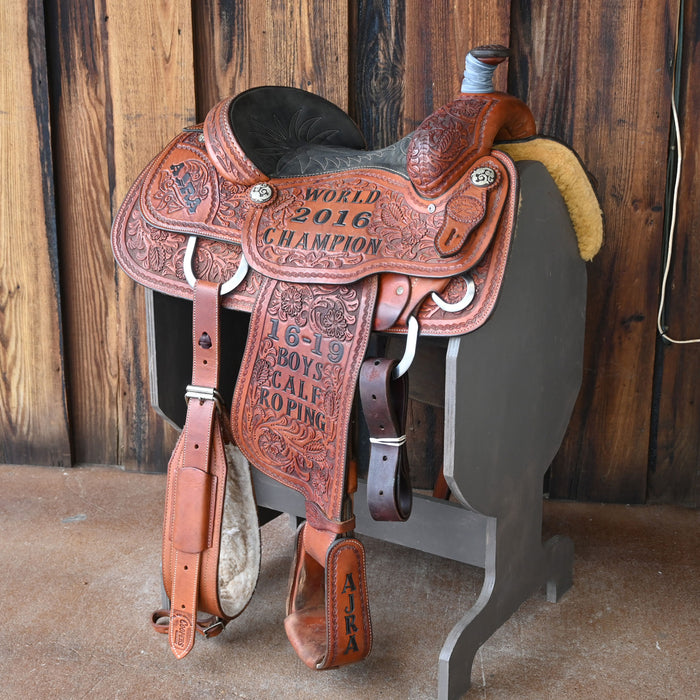 14.5" USED LAZY "L" BY LARRY COATS CALF ROPING SADDLE