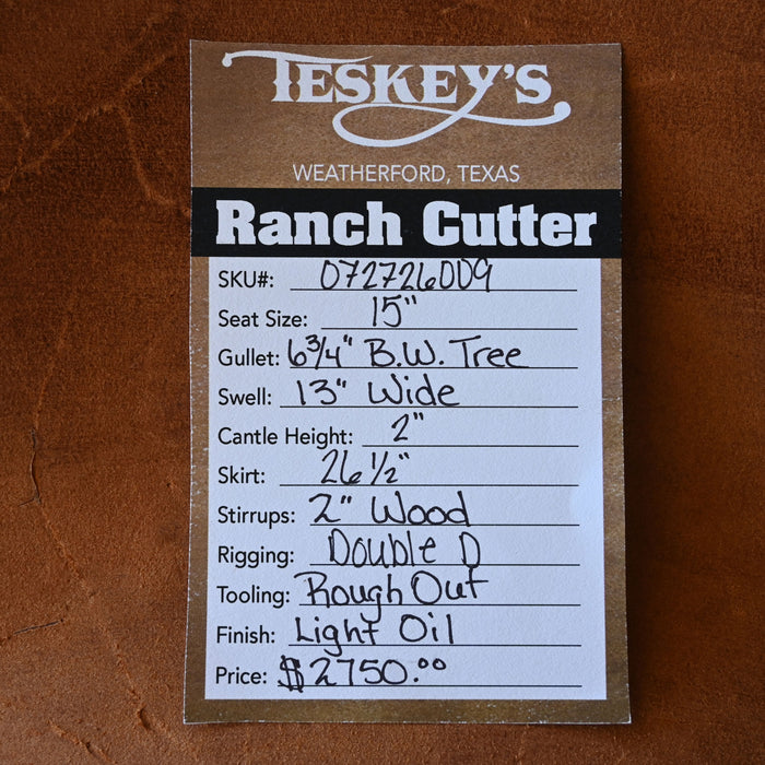 15" TESKEY'S PRO CUTTER RANCH CUTTER SADDLE