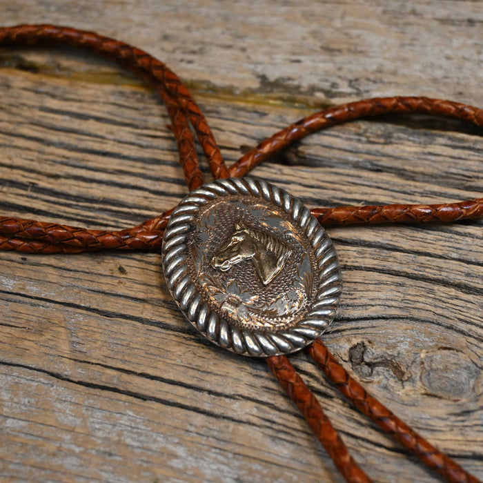 Sterling Silver Keytone San Francisco & 14 Horse Head Bolo Tie w/ Silver Tips