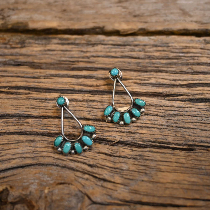 Vintage 1" Turquoise Sterling Silver Earrings Collectibles Misc