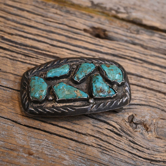 Small Sterling Silver Turqouis Stones Belt Buckle Collectibles Renalde