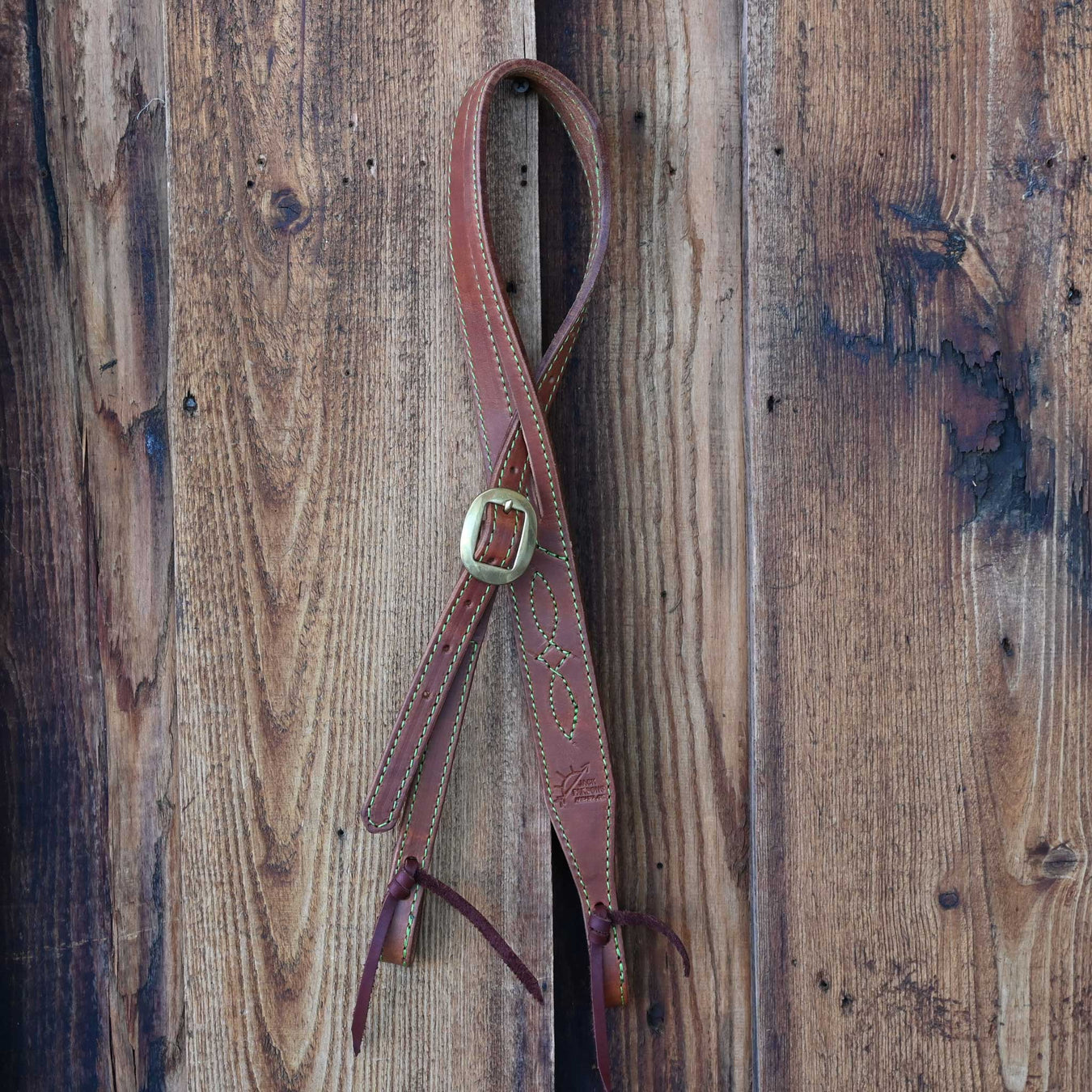 Jack Parsons 3/4" Headstall w/Green Stitch - Multiple Styles Tack - Headstalls Jack Parsons Brass Buckle