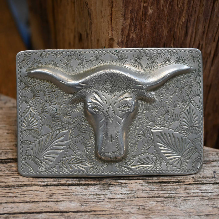 Nickel Silver 1950's - 60's Steer Head Belt Buckle