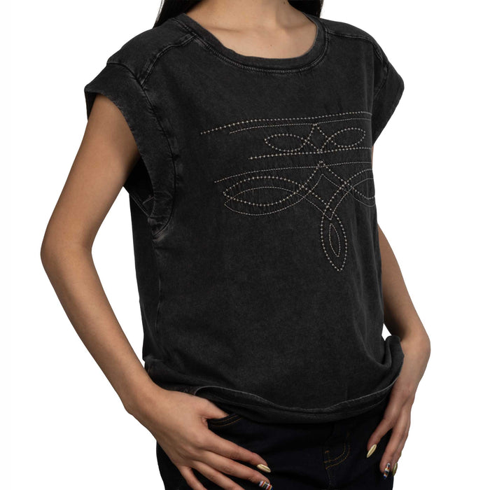 Panhandle Slim Women's Black Boot Stitch Embroidered Jersey Tee WOMEN - Clothing - Tops - Short Sleeved Panhandle