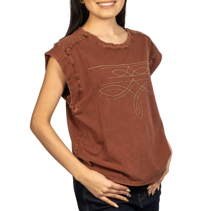 Panhandle Slim Women's Taupe Boot Stitch Embroidered Jersey Tee WOMEN - Clothing - Tops - Short Sleeved Panhandle