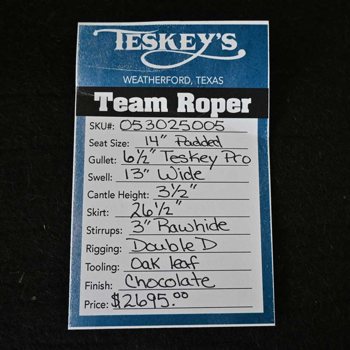 14" TESKEY'S TEAM ROPING SADDLE Saddles - New Teskey's Saddlery