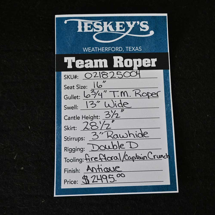16" TESKEY'S TEAM ROPING SADDLE Saddles - New Teskey's Saddlery