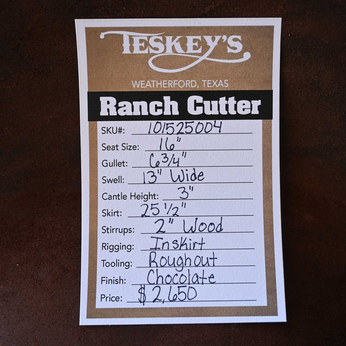 16" TESKEY'S PRO CUTTER RANCH CUTTER SADDLE