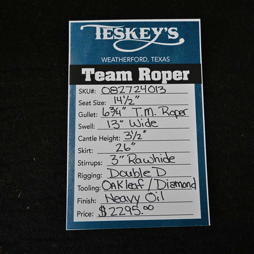 14.5" TESKEY'S TEAM ROPING SADDLE Saddles - New Teskey's Saddlery