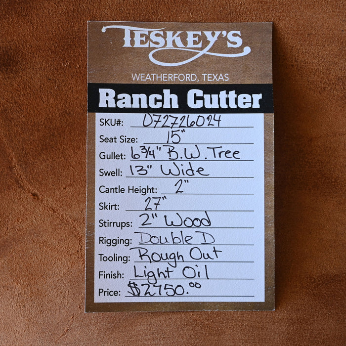 15" TESKEY'S PRO CUTTER RANCH CUTTER SADDLE