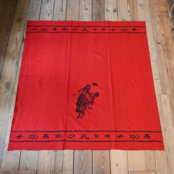 Vintage Wool Bucking Horse Red Blanket w/ Brands Collectibles MISC