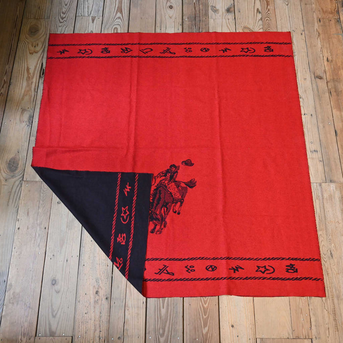 Vintage Wool Bucking Horse Red Blanket w/ Brands Collectibles MISC