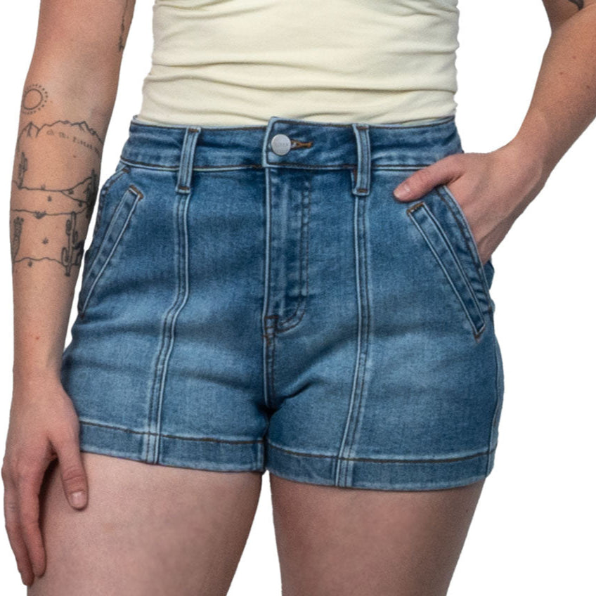 Risen High Rise Front Seam Detail Shorts