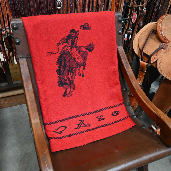 Vintage Wool Bucking Horse Red Blanket w/ Brands Collectibles MISC