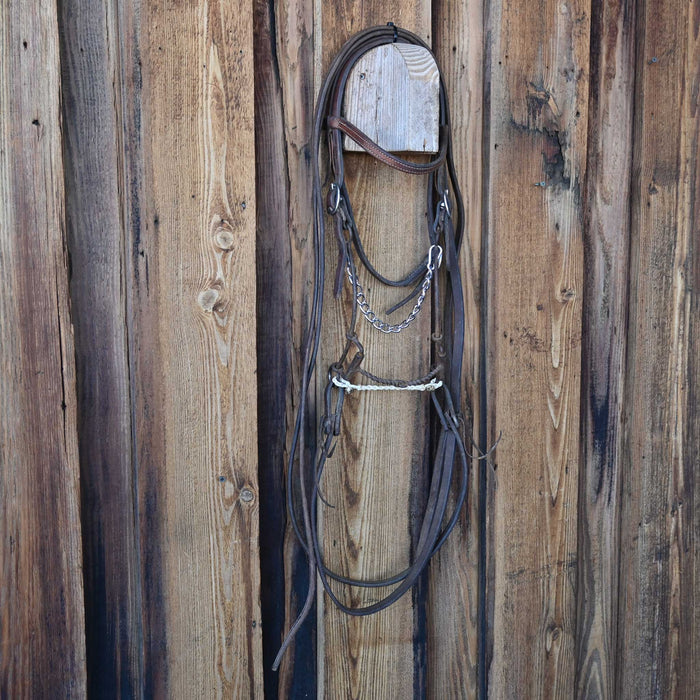 Cow Horse Supply Sliding Gag Twisted Wire Snaffle Bridle Rig w/Browband Headstall