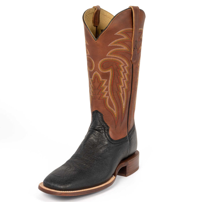 R. Watson Black Smooth Ostrich Square Toe Boot