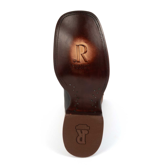 R. Watson Black Smooth Ostrich Square Toe Boot