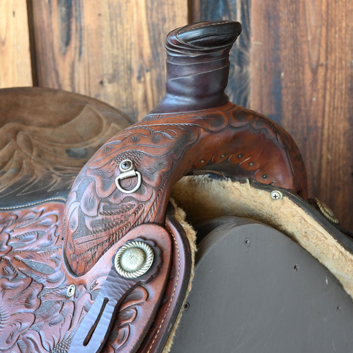15" USED OZARK LEATHER TEAM ROPING SADDLE