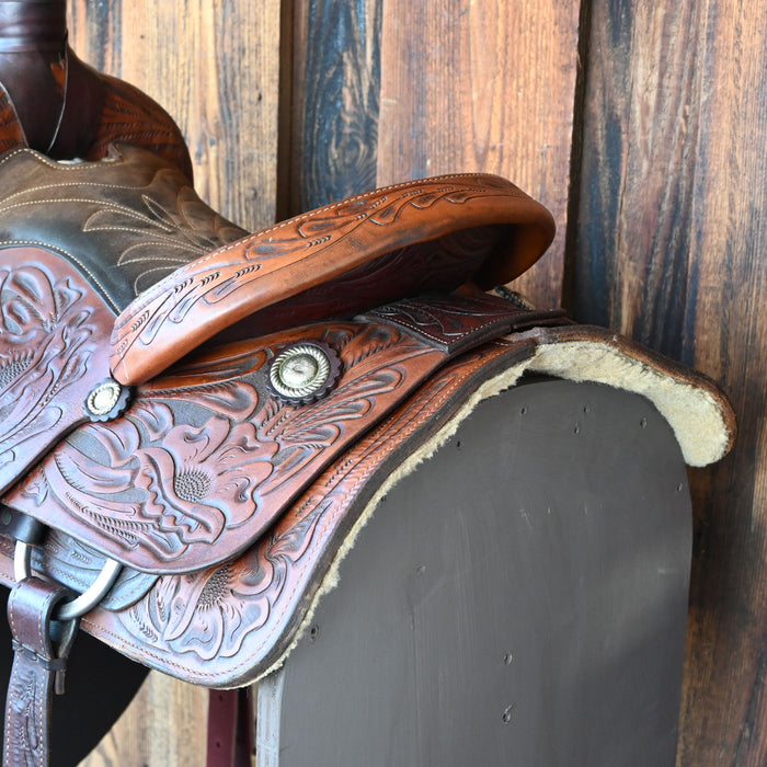 15" USED OZARK LEATHER TEAM ROPING SADDLE