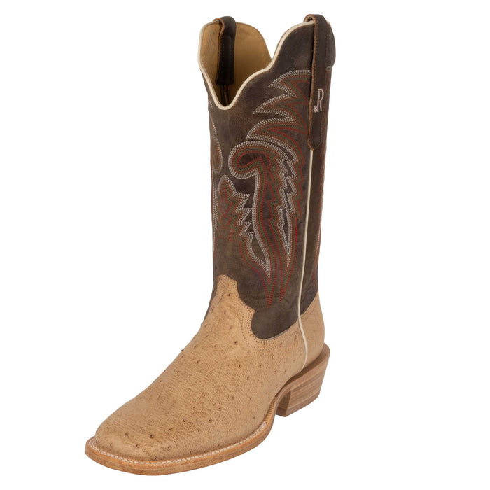 R. Watson Men's Sand Bruciato Smooth Ostrich Square Toe Boot