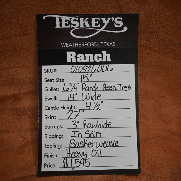 15" TESKEY'S RANCH ASSOCIATION SADDLE Saddles - New Teskey's Saddlery