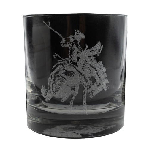 Western Etched Old Fashioned Whiskey Glass - 11oz Bronc HOME & GIFTS - Tabletop + Kitchen - Drinkware + Glassware R Rebellion