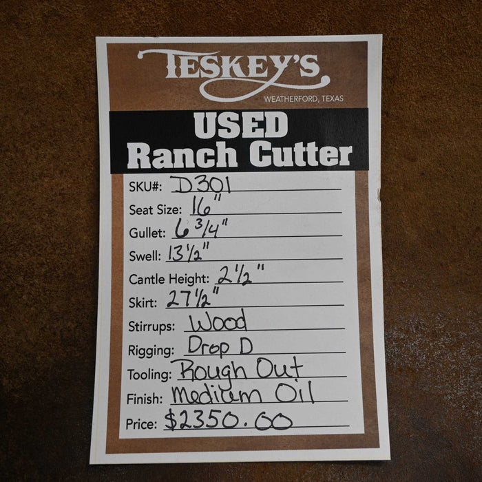 16" USED TRENT WARD RANCH CUTTER SADDLE