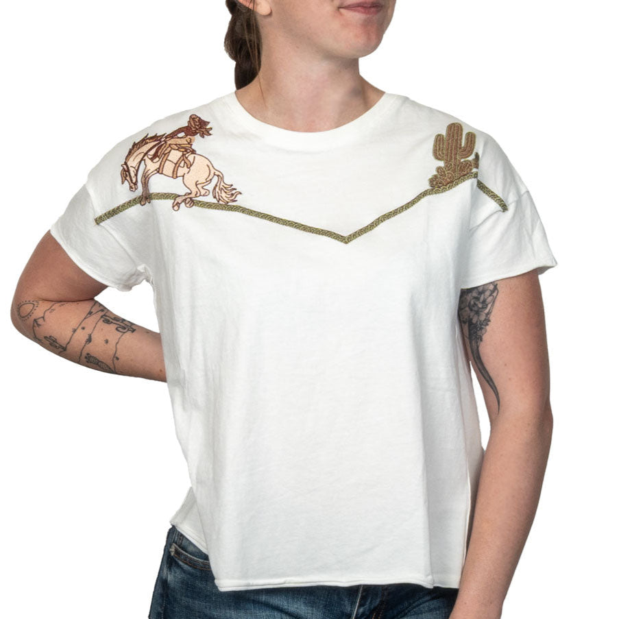 Embroidered Shoulder Western Yoke Tee WOMEN - Clothing - Tops - Short Sleeved Blue B