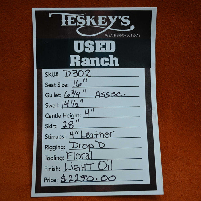 16" USED TESKEY'S RANCH SADDLE