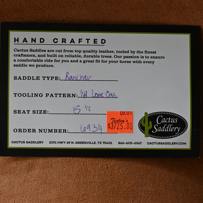 15.5" CACTUS RANCH SADDLE Saddles - New CACTUS SADDLERY