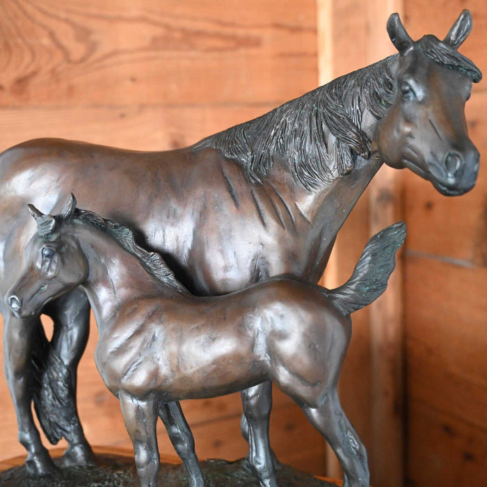 Pride and Joy Bronze of a Mare and Foal Clock by C.R. Morrison