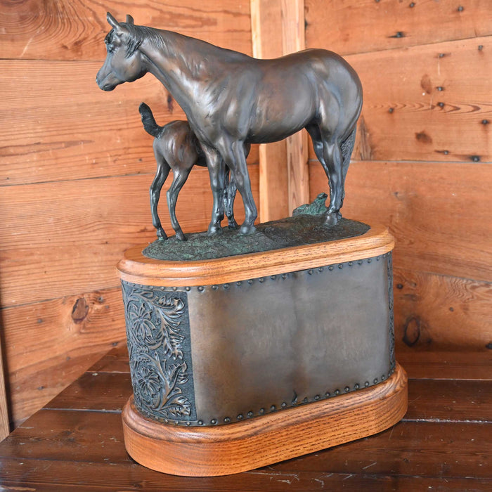 Pride and Joy Bronze of a Mare and Foal Clock by C.R. Morrison