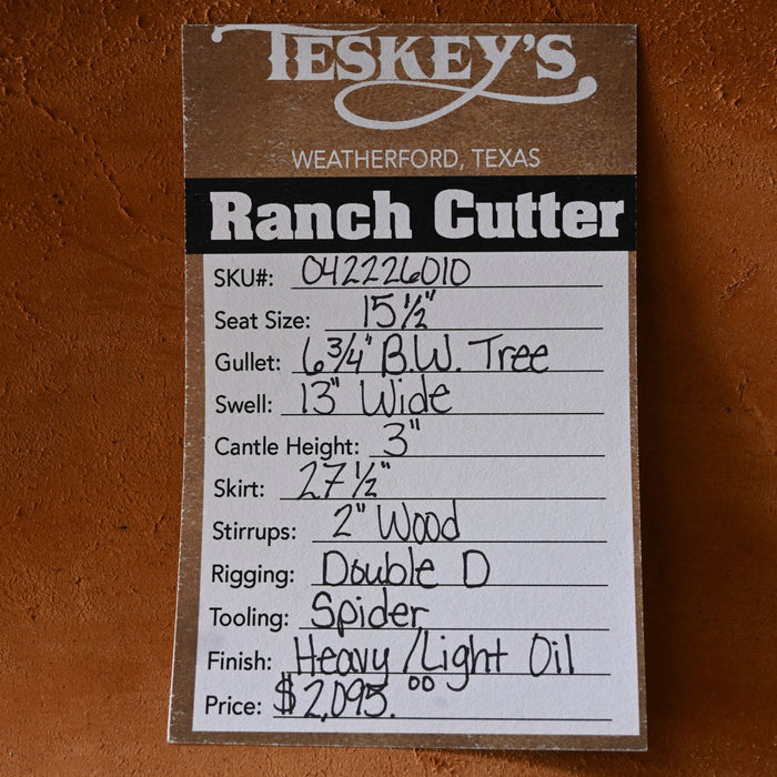 15.5" TESKEY'S RANCH CUTTER SADDLE Saddles - New Teskey's Saddlery