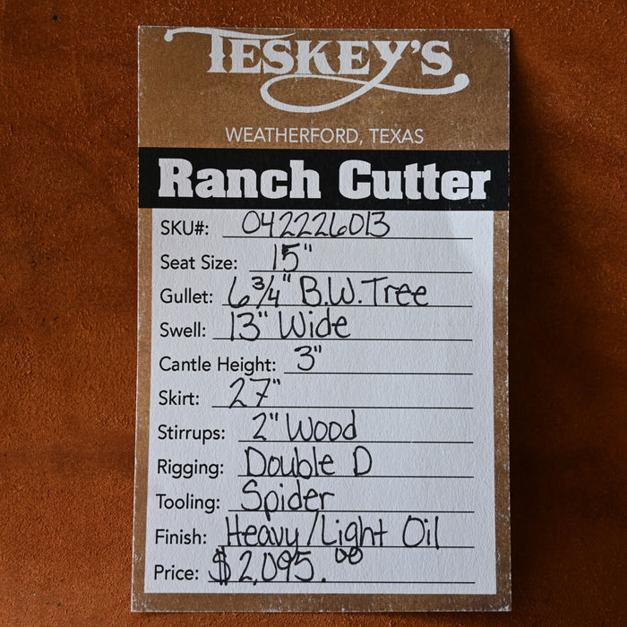 15" TESKEY'S RANCH CUTTER SADDLE Saddles - New Teskey's Saddlery