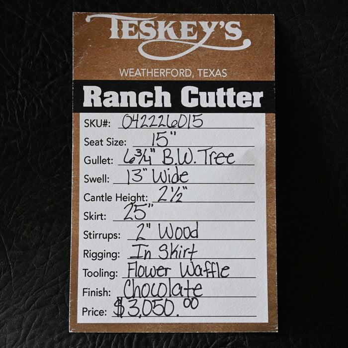 15" TESKEY'S PRO CUTTER RANCH CUTTER SADDLE Saddles - New Teskey's Saddlery
