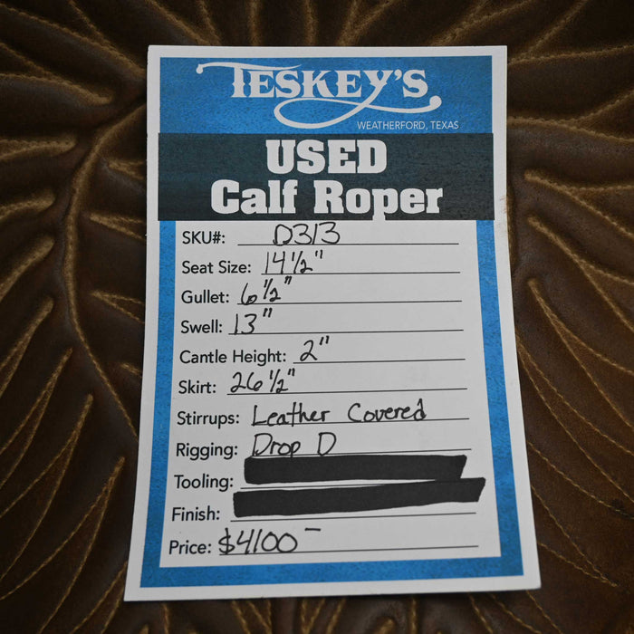 14.5" USED D.W. BARNES CALF ROPING SADDLE Saddles - Used D.W Barnes