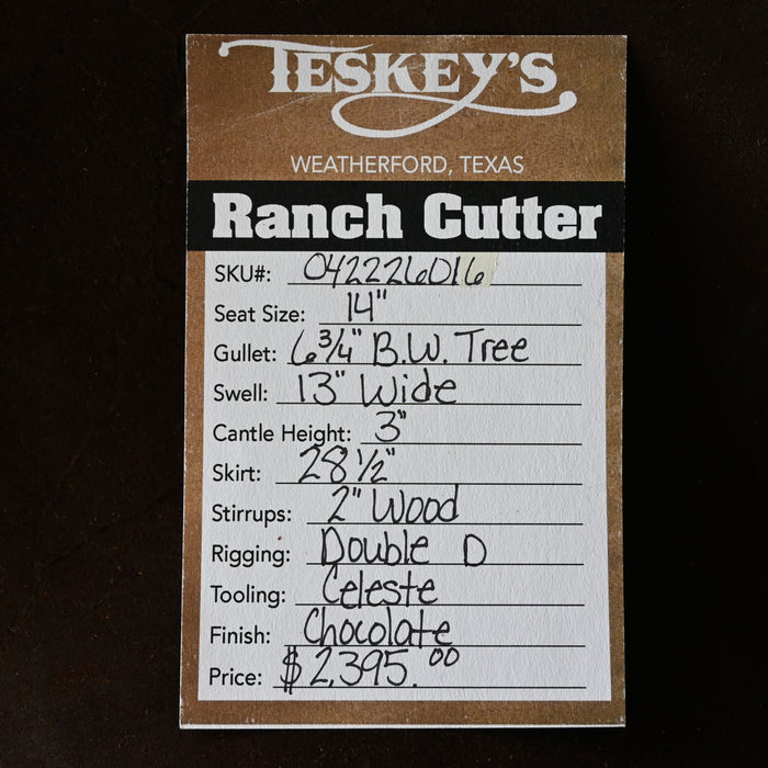 14" TESKEY'S RANCH CUTTER SADDLE Saddles - New Teskey's Saddlery