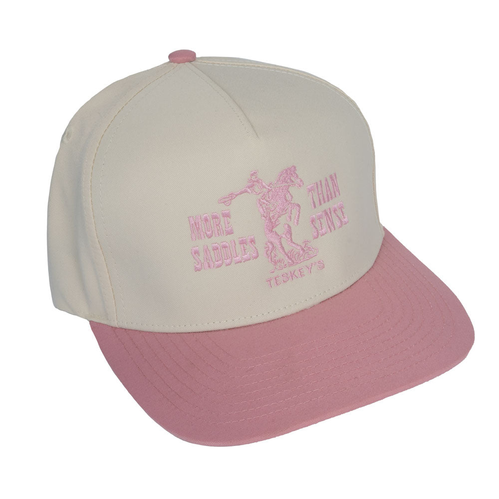 Teskey's More Saddles Than Sense Cap - Vintage White/Pink