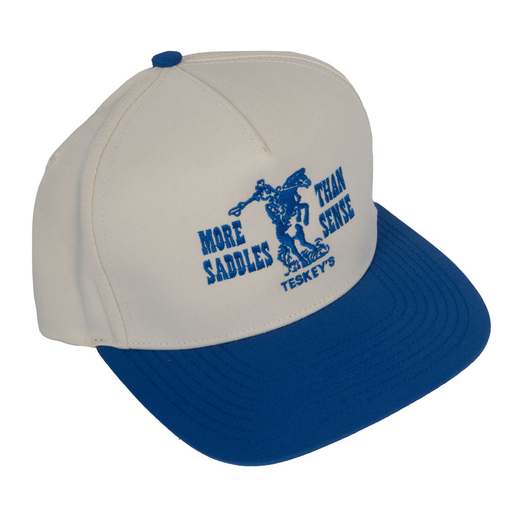 Teskey's More Saddles Than Sense Cap - Vintage White/Royal