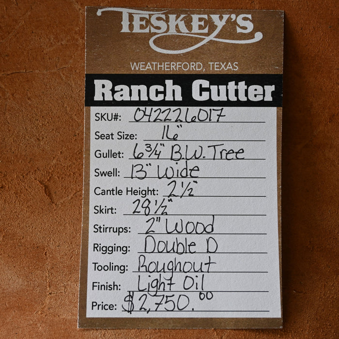 16" TESKEY'S PRO CUTTER RANCH CUTTER SADDLE Saddles - New Teskey's Saddlery